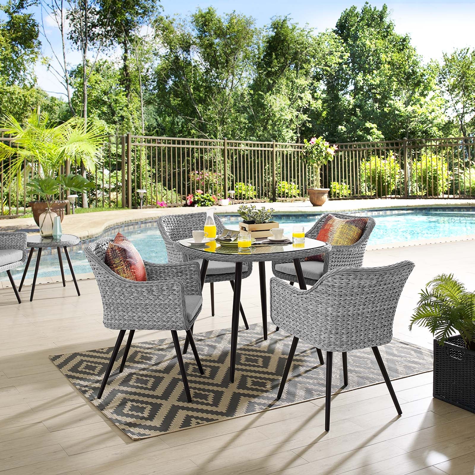 Modway Endeavor 5 Piece Outdoor Patio Wicker Rattan Dining Set | Outdoor Dining Set