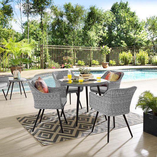 Modway Endeavor 5 Piece Outdoor Patio Wicker Rattan Dining Set | Outdoor Dining Set