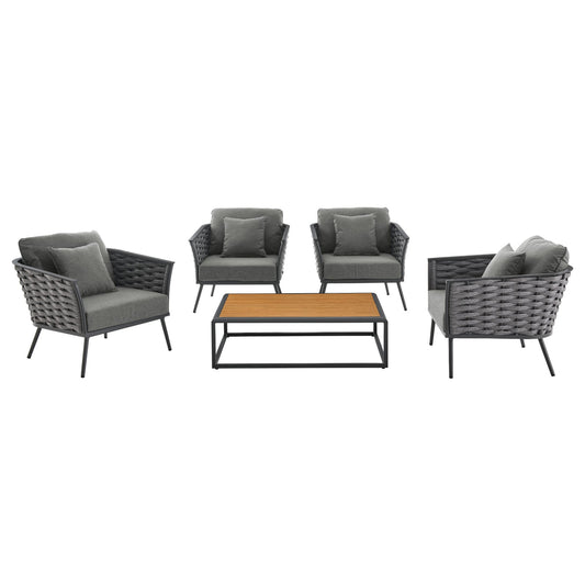 Modway Stance 5 Piece Outdoor Patio Aluminum Sectional Sofa Set | Outdoor Sofas, Loveseats & Sectionals | Modishstore-2