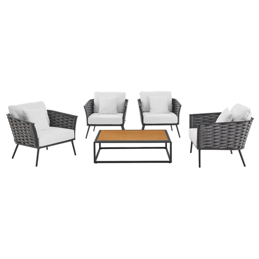 Modway Stance 5 Piece Outdoor Patio Aluminum Sectional Sofa Set | Outdoor Sofas, Loveseats & Sectionals | Modishstore-3