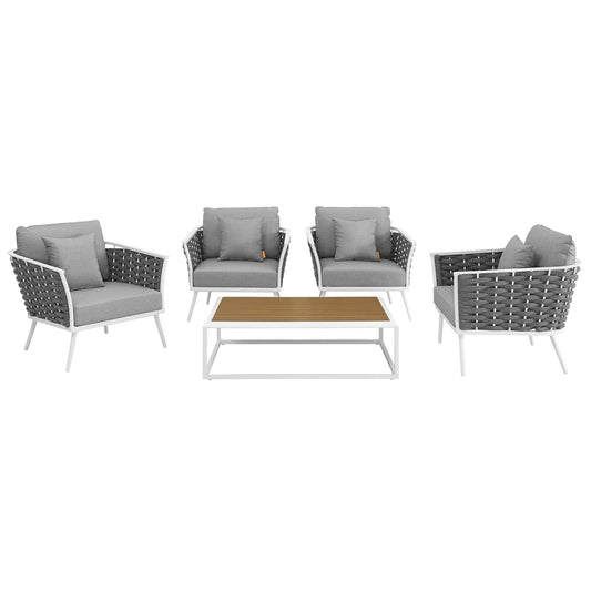 Modway Stance 5 Piece Outdoor Patio Aluminum Sectional Sofa Set | Outdoor Sofas, Loveseats & Sectionals | Modishstore
