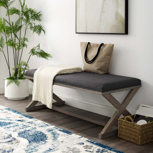 Province Vintage French X-Brace Upholstered Fabric Bench By Modway - EEI-3371 | Benches | Modishstore
