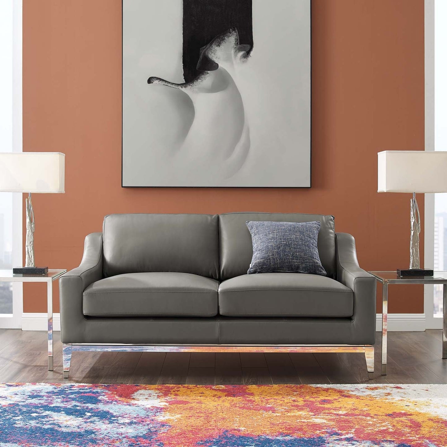 Modway Harness 64" Stainless Steel Base Leather Loveseat | Loveseats