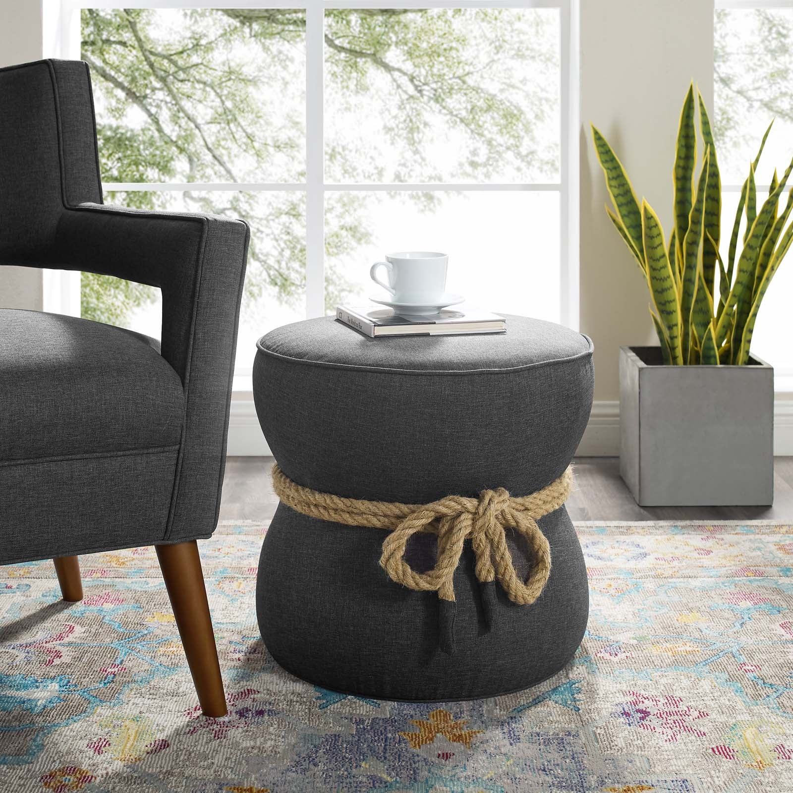 Modway Beat Nautical Rope Upholstered Fabric Ottoman | Ottomans | 