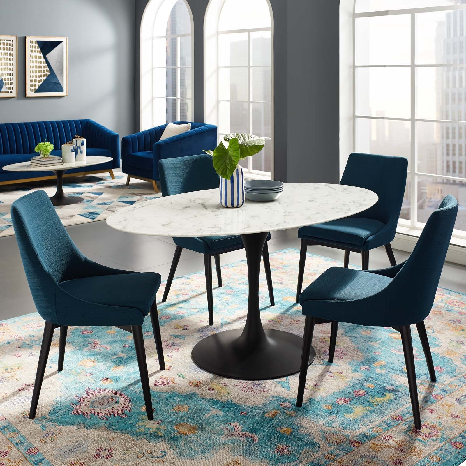 Modway Lippa 60" Oval Artificial Marble Dining Table | Dining Tables | Modishstore-3