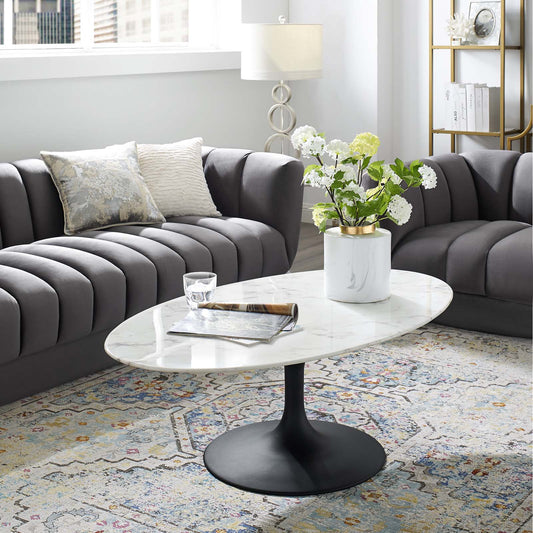Modway Lippa 48" Oval-Shaped Artificial Marble Coffee Table-EEI-3537 | Coffee Tables | Modishstore-3