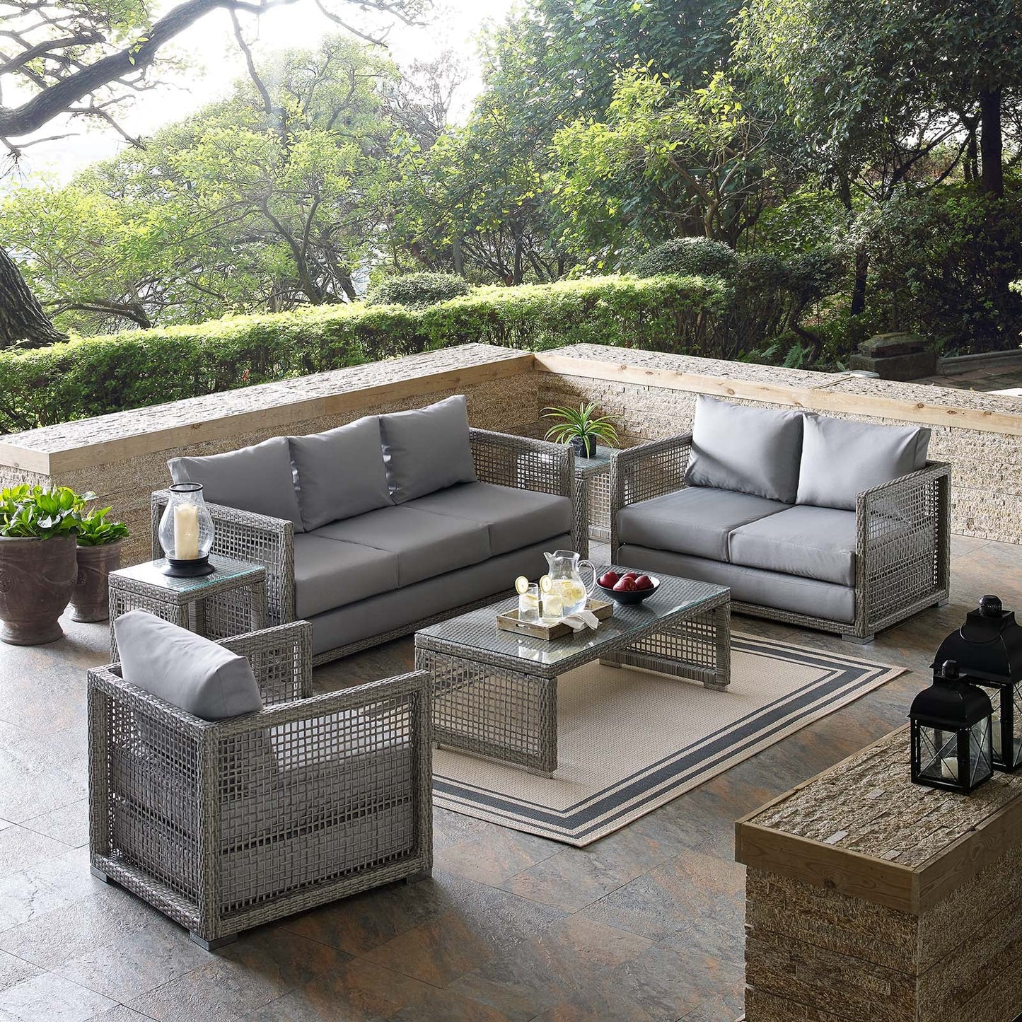 Modway Aura 6 Piece Outdoor Patio Wicker Rattan Set | Outdoor Sofas, Loveseats & Sectionals