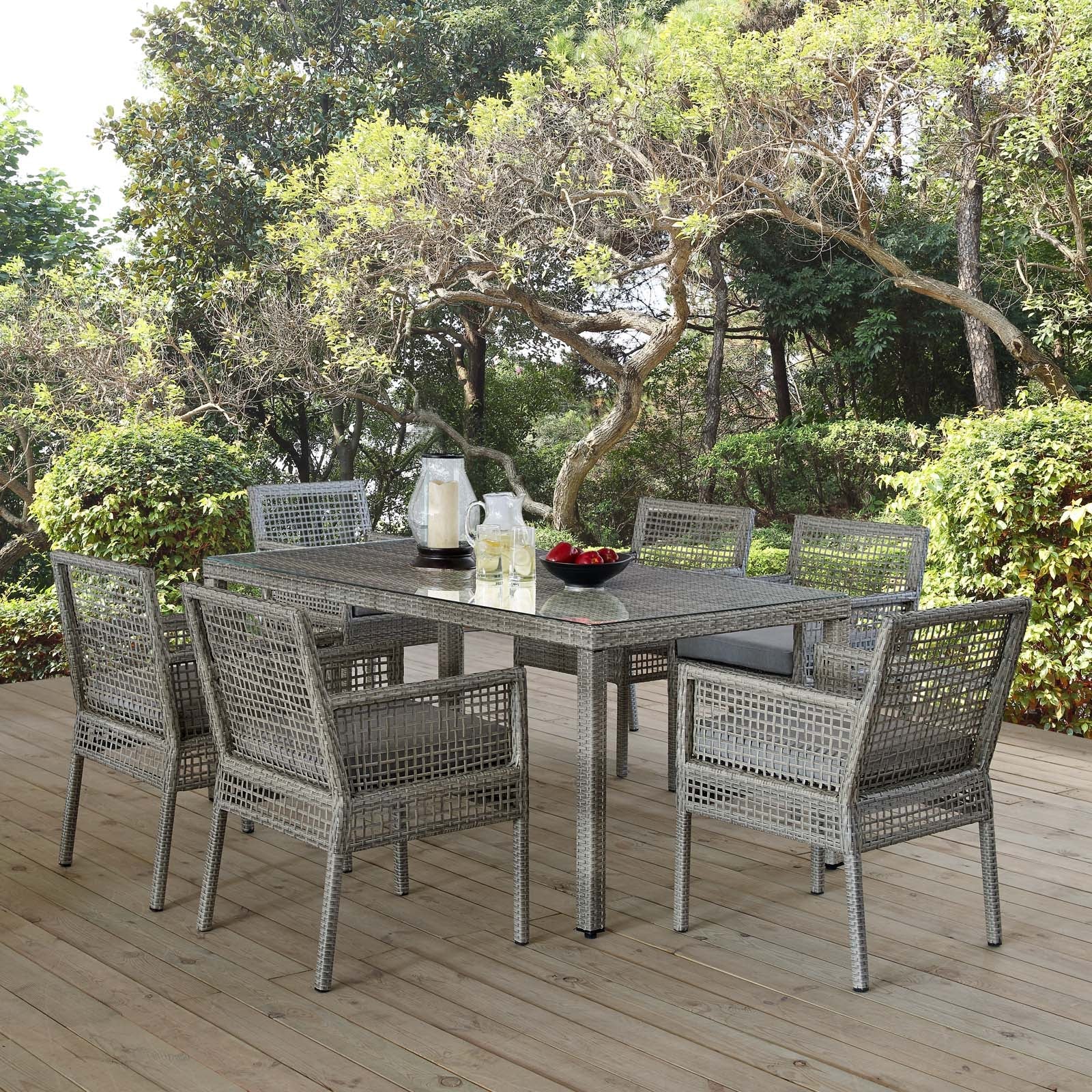 Modway Aura 7 Piece Outdoor Patio Wicker Rattan Set | Outdoor Dining Sets