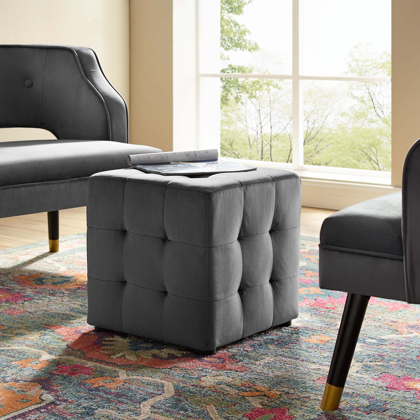 Modway Contour Tufted Cube Performance Velvet Ottoman | Ottomans