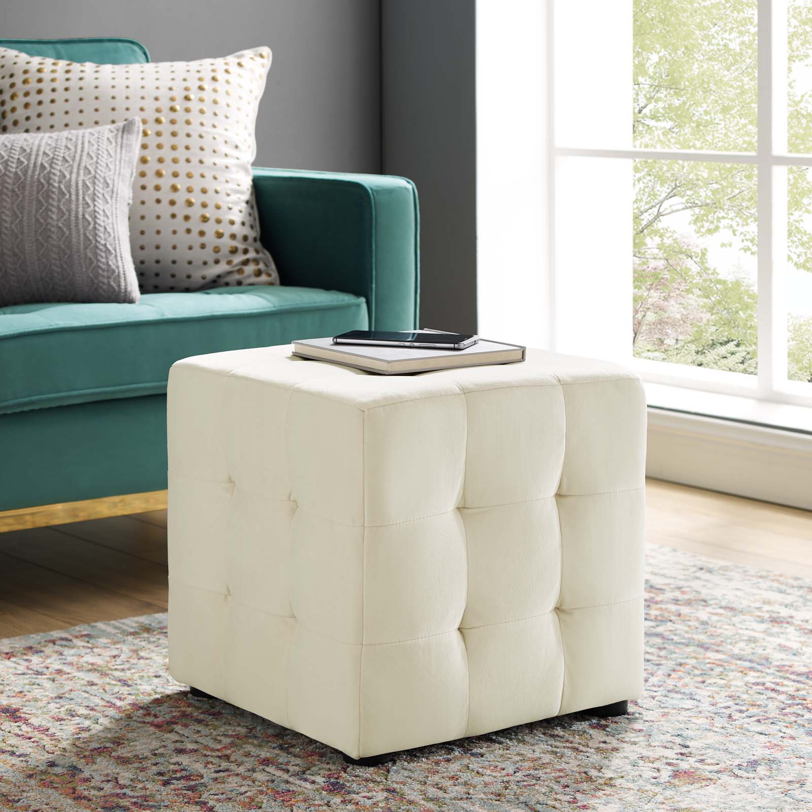 Modway Contour Tufted Cube Performance Velvet Ottoman | Ottomans | 