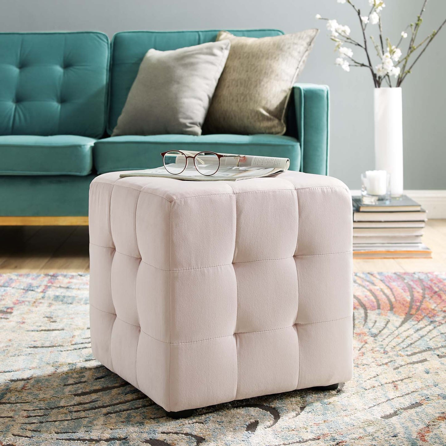 Modway Contour Tufted Cube Performance Velvet Ottoman | Ottomans | 