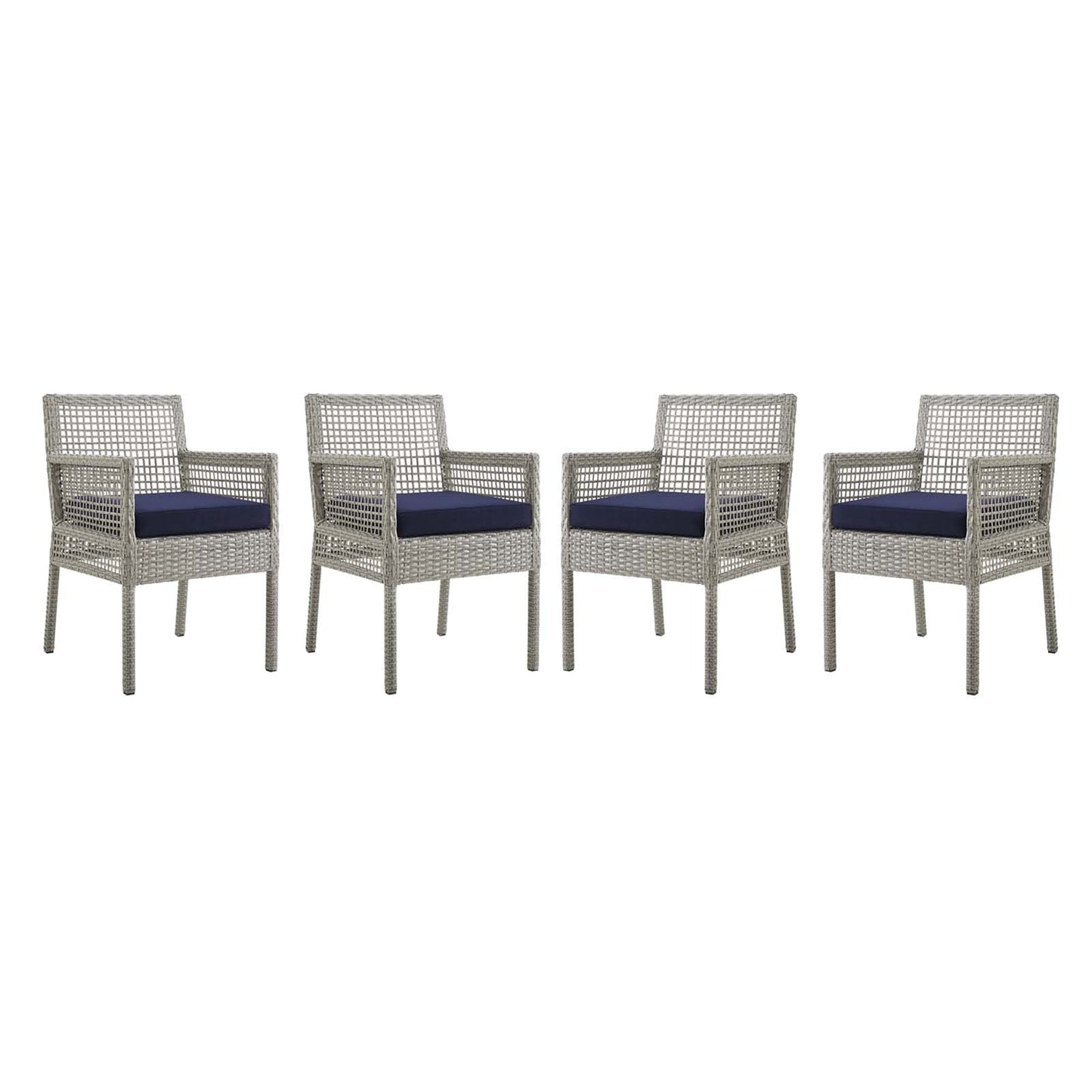 Modway Aura Dining Armchair Outdoor Patio Wicker Rattan Set of 4 | Dining Chairs