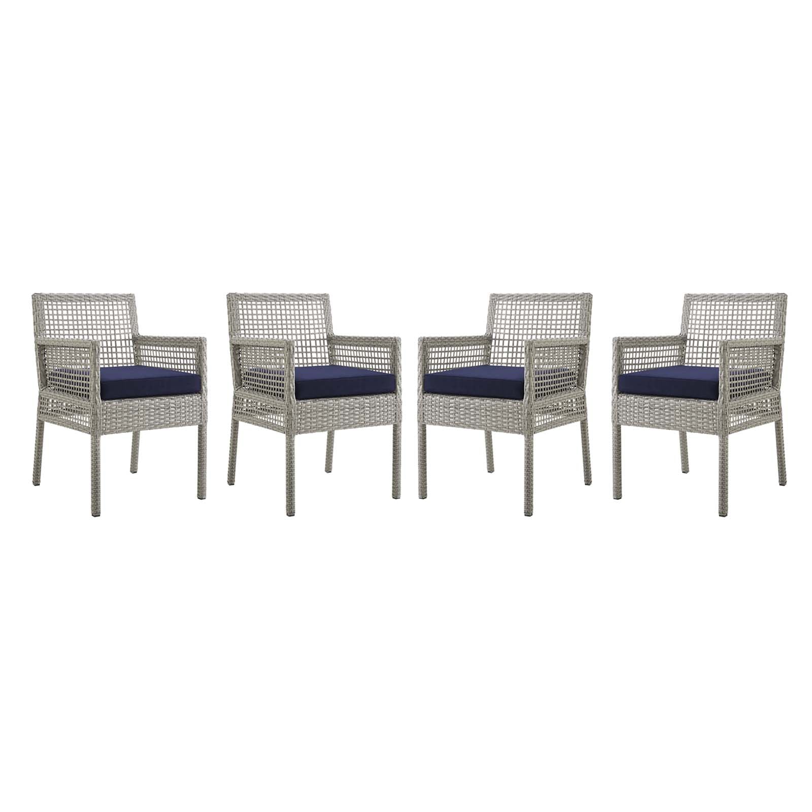 Modway Aura Dining Armchair Outdoor Patio Wicker Rattan Set of 4 | Dining Chairs