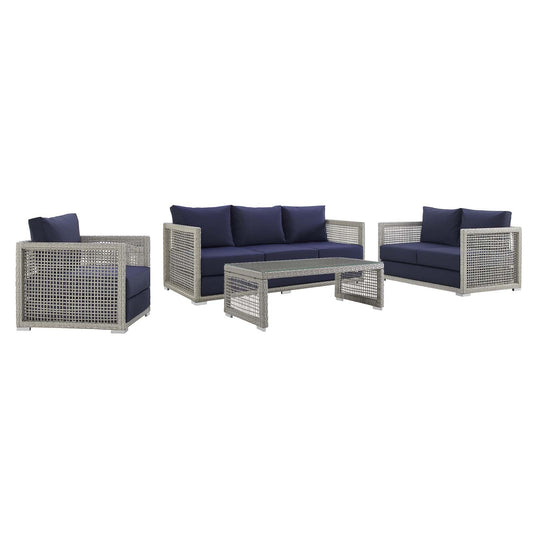 Modway Aura 4 Piece Outdoor Patio Wicker Rattan Set | Outdoor Patio Daybed