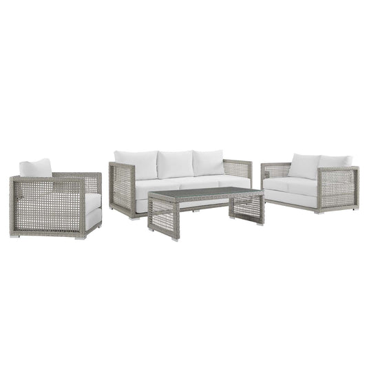 Modway Aura 4 Piece Outdoor Patio Wicker Rattan Set | Outdoor Patio Daybed | 