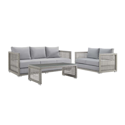 Modway Aura 3 Piece Outdoor Patio Wicker Rattan Set | Outdoor Sofas, Loveseats & Sectionals
