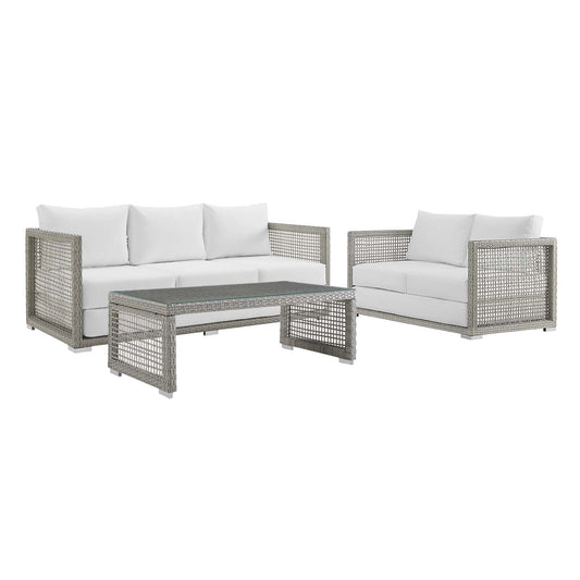 Modway Aura 3 Piece Outdoor Patio Wicker Rattan Set | Outdoor Sofas, Loveseats & Sectionals | 