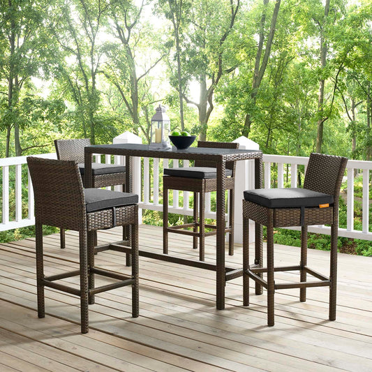 Modway Conduit Bar Stool Outdoor Patio Wicker Rattan Set of 4 | Bar Stools | 