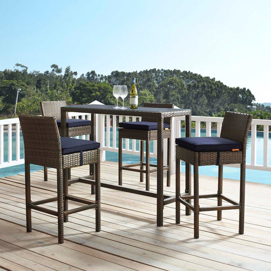 Modway Conduit Bar Stool Outdoor Patio Wicker Rattan Set of 4 | Bar Stools | 