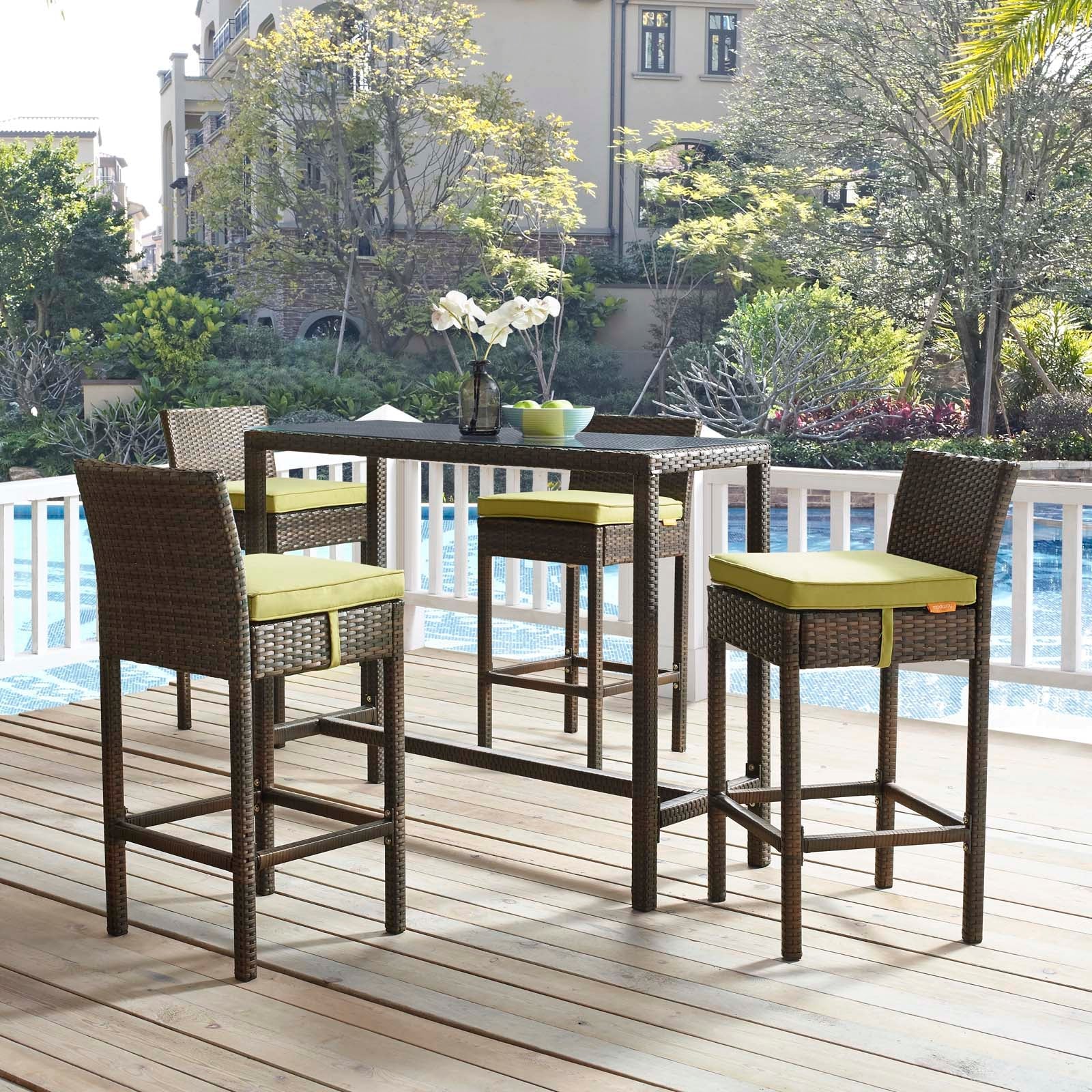 Modway Conduit Bar Stool Outdoor Patio Wicker Rattan Set of 4 | Bar Stools | 