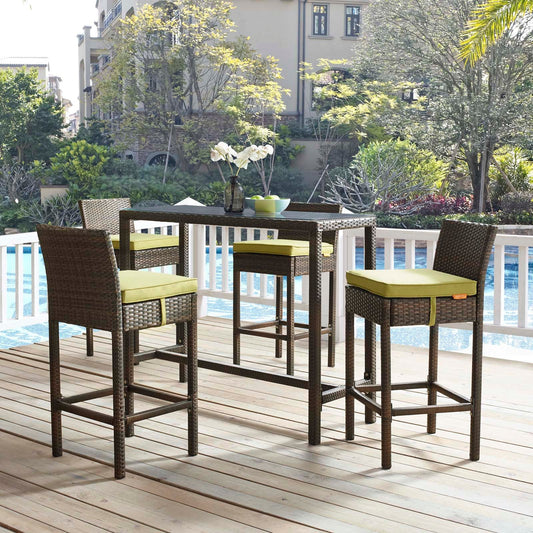 Modway Conduit Bar Stool Outdoor Patio Wicker Rattan Set of 4 | Bar Stools | 