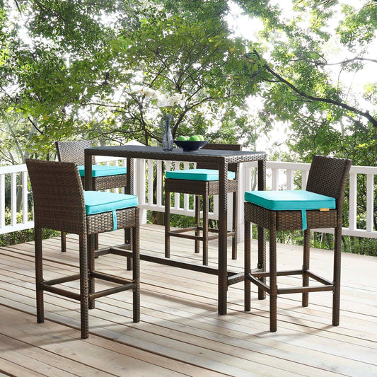 Modway Conduit Bar Stool Outdoor Patio Wicker Rattan Set of 4 | Bar Stools