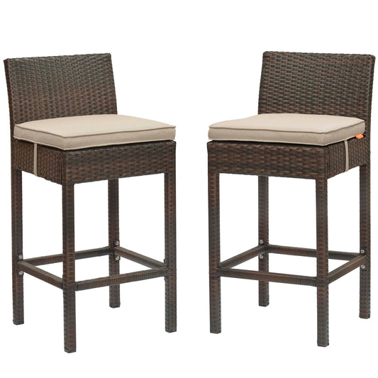 Modway Conduit Bar Stool Outdoor Patio Wicker Rattan Set of 2 | Bar Stools | 