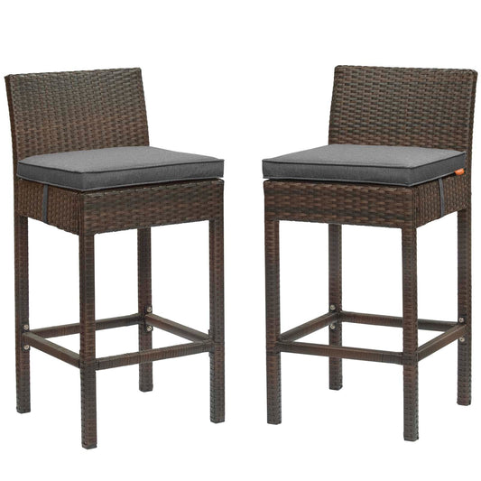 Modway Conduit Bar Stool Outdoor Patio Wicker Rattan Set of 2 | Bar Stools | 