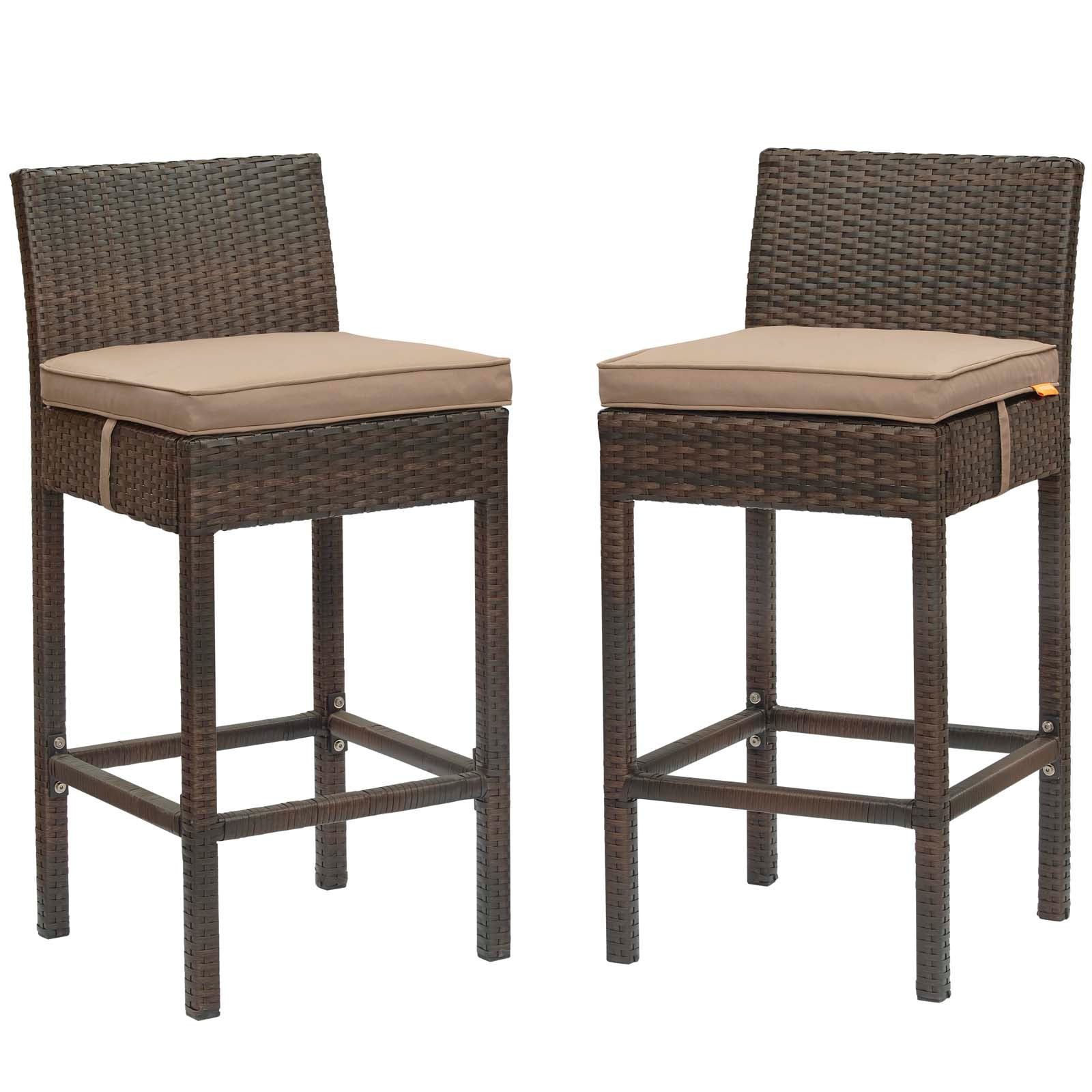 Modway Conduit Bar Stool Outdoor Patio Wicker Rattan Set of 2 | Bar Stools | 