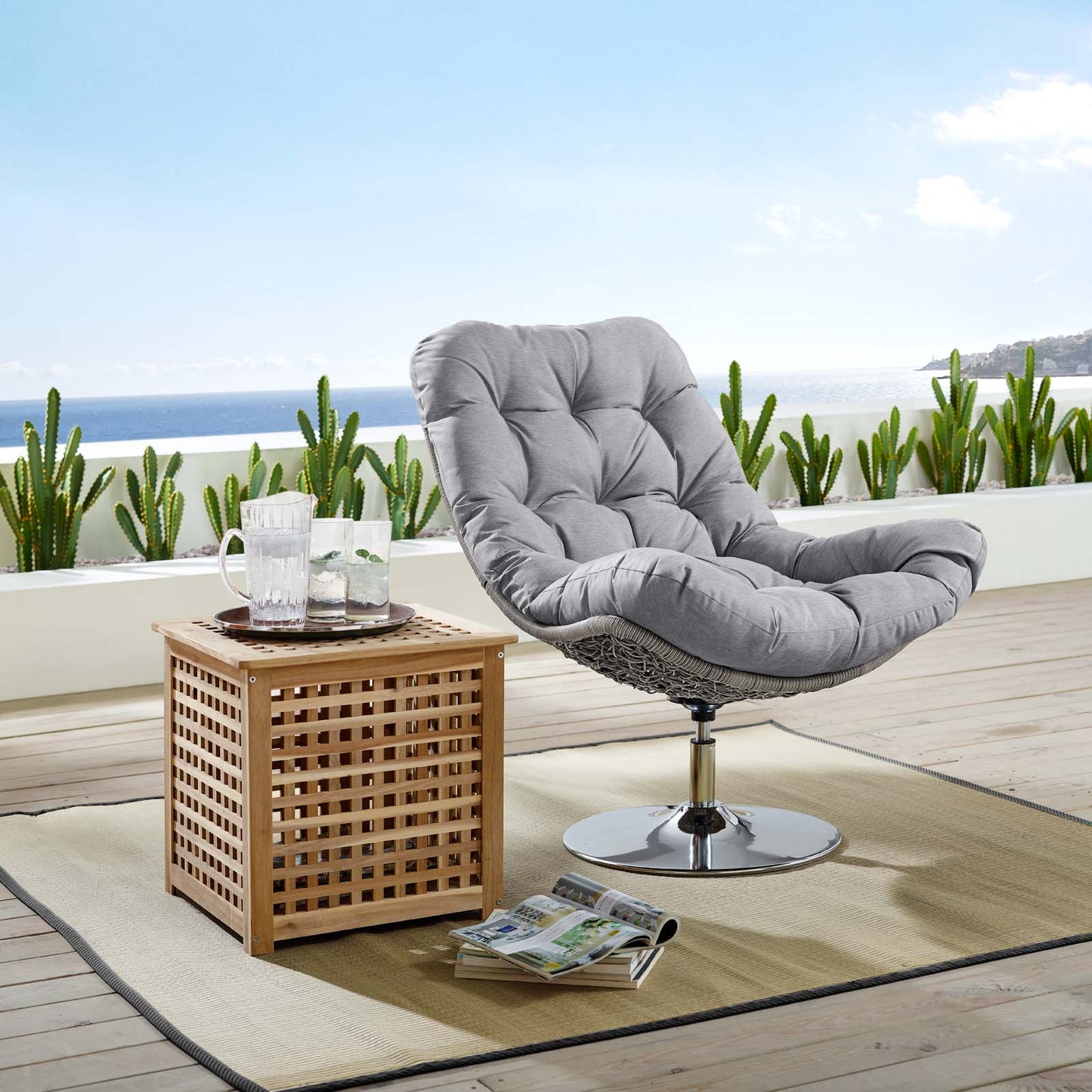 Modway Brighton Wicker Rattan Outdoor Patio Swivel Lounge Chair | Outdoor Recliners & Lounge Chairs