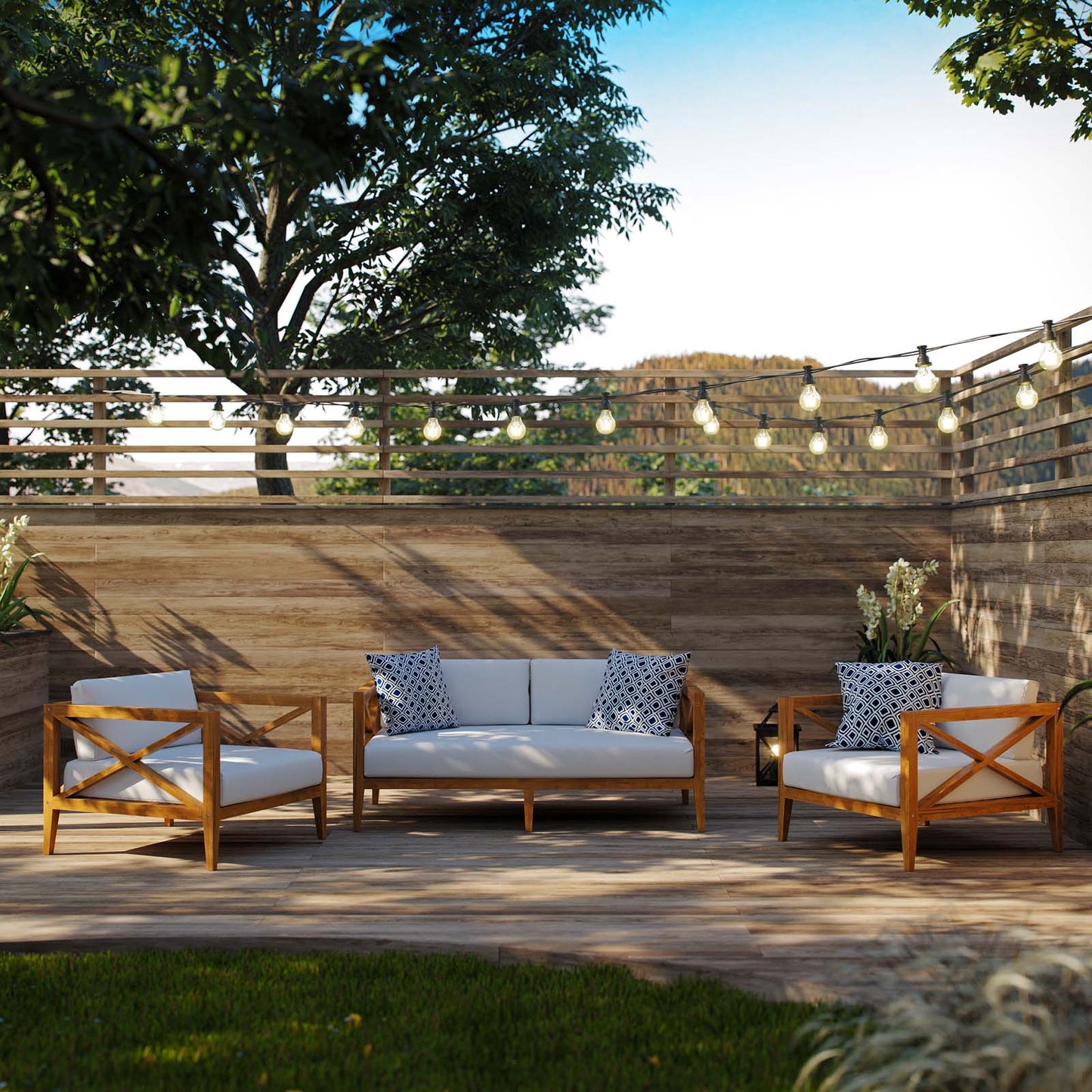 Northlake 3 Piece Outdoor Patio Premium Grade A Teak Wood Set By Modway | Outdoor Patio | Modishstore