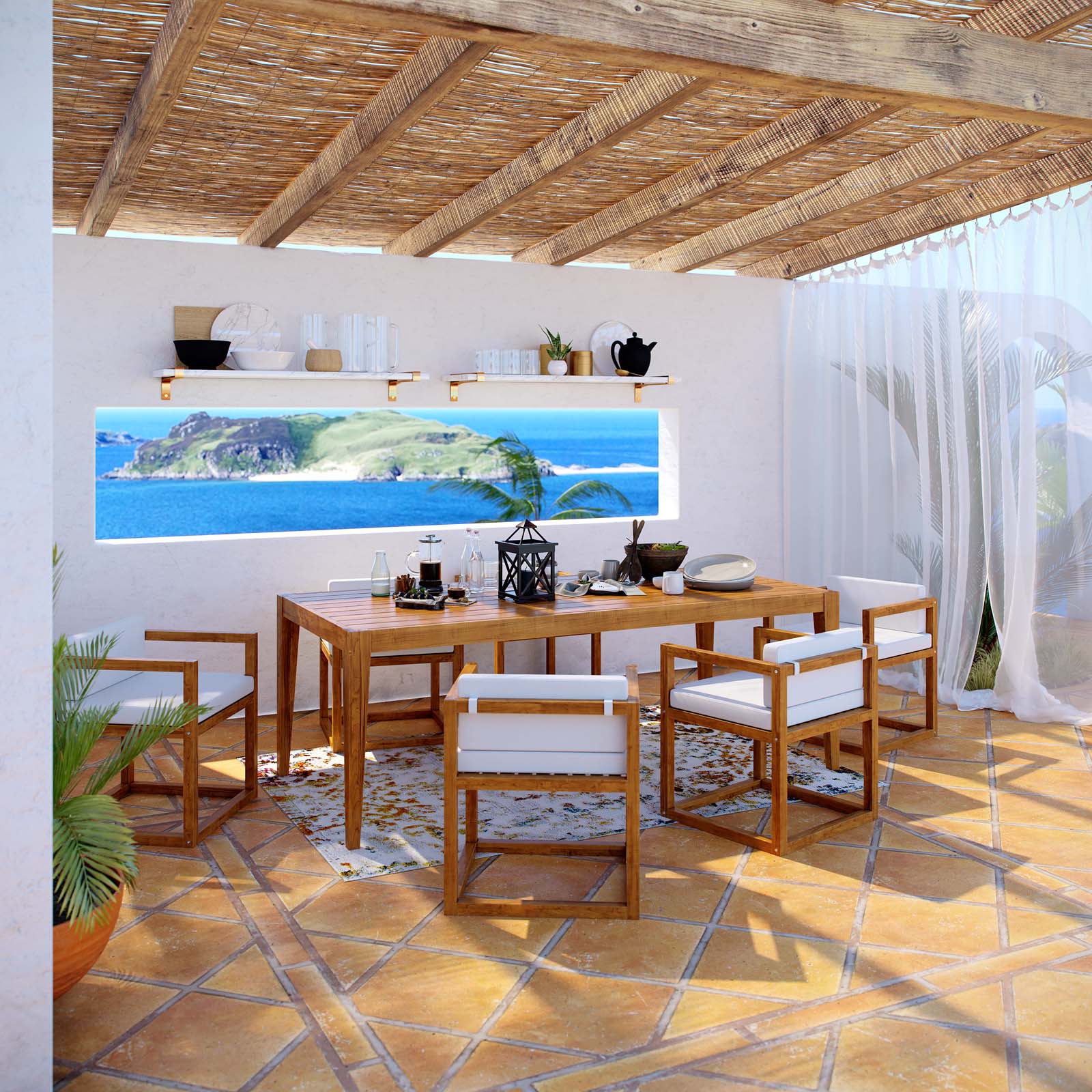 Newbury 7 Piece Outdoor Patio Premium Grade A Teak Wood Set By Modway - EEI-3650 | Outdoor Chaise Lounges | Modishstore