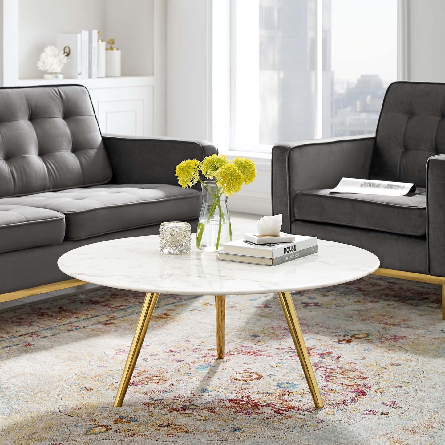 Modway Lippa 36" Round Artificial Marble Coffee Table with Tripod Base-EEI-3665 | Coffee Tables | Modishstore