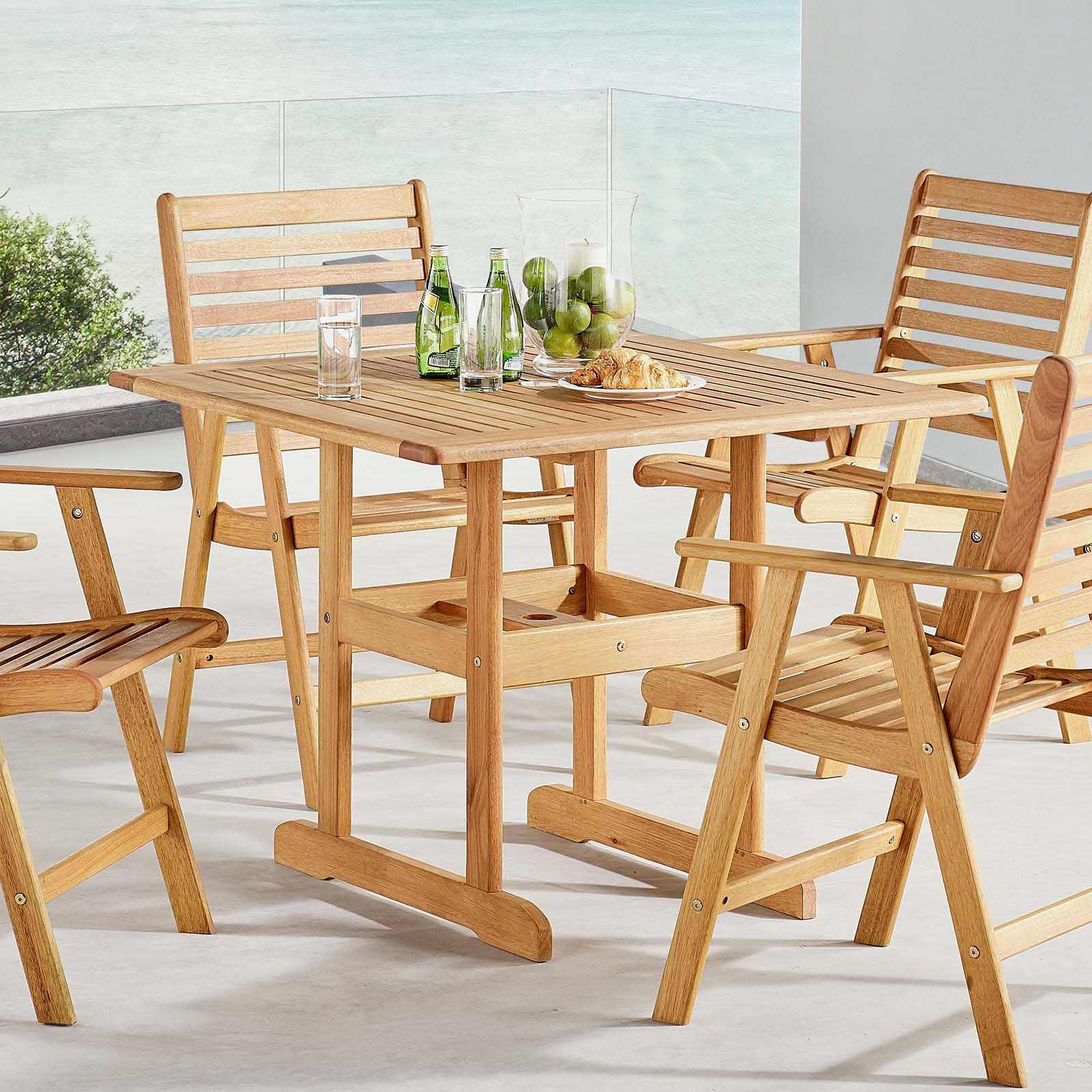 Modway Hatteras 36" Square Outdoor Patio Eucalyptus Wood Dining Table | Dining Tables
