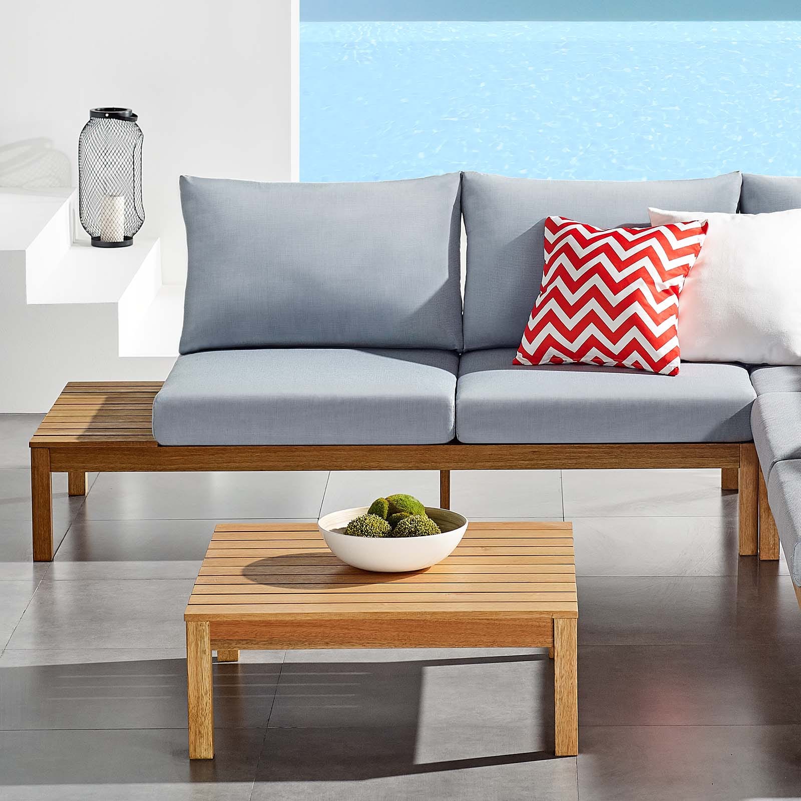 Modway Freeport Karri Wood Outdoor Patio Loveseat with Right-Facing Side End Table | Loveseats