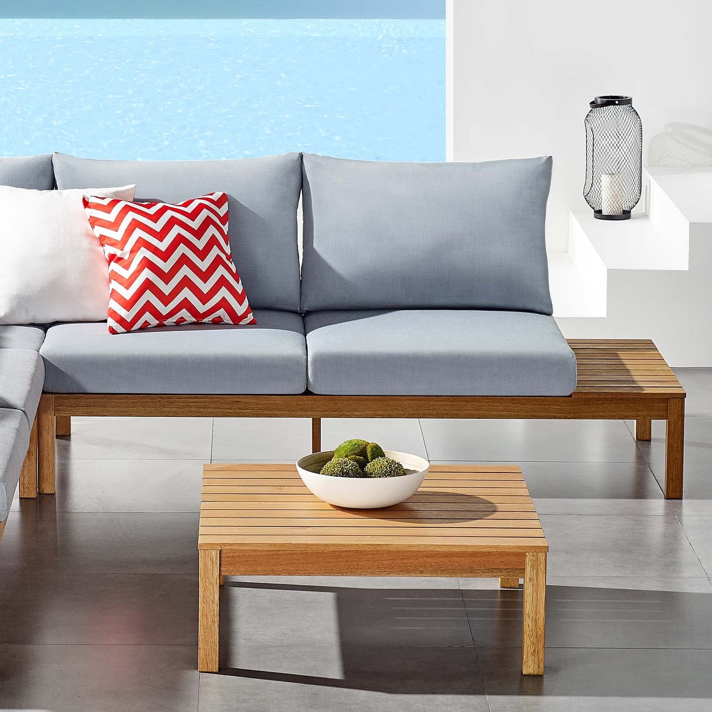 Modway Freeport Karri Wood Outdoor Patio Loveseat with Left-Facing Side End Table | Loveseats