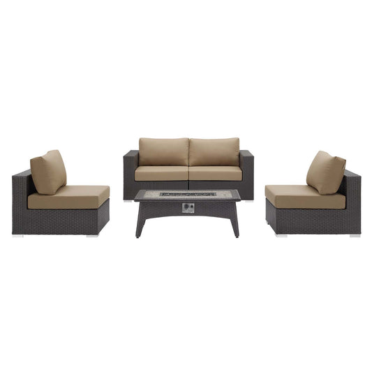 Convene 5 Piece Set Outdoor Patio with Fire Pit By Modway - EEI-3723 | Outdoor Sofas, Loveseats & Sectionals