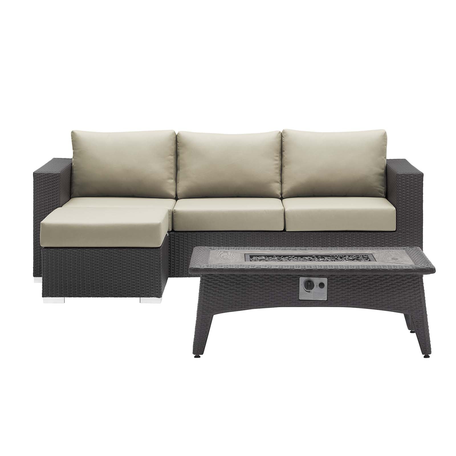 Modway Convene 3 Piece Set Outdoor Patio with Fire Pit | Outdoor Sofas, Loveseats & Sectionals | 