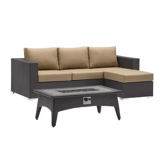 Modway Convene 3 Piece Set Outdoor Patio with Fire Pit | Outdoor Sofas, Loveseats & Sectionals | 