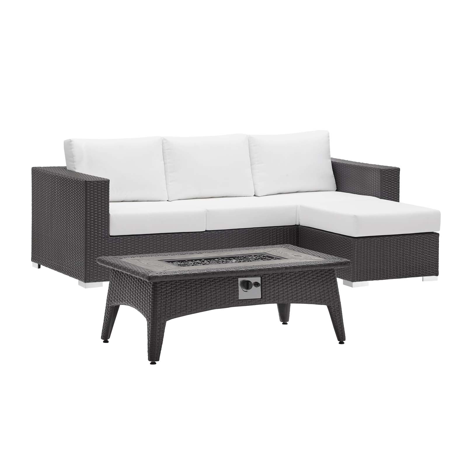 Modway Convene 3 Piece Set Outdoor Patio with Fire Pit | Outdoor Sofas, Loveseats & Sectionals | 