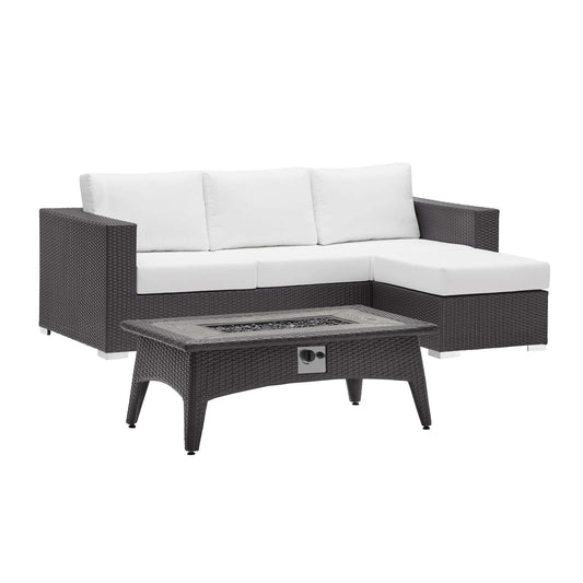 Modway Convene 3 Piece Set Outdoor Patio with Fire Pit | Outdoor Sofas, Loveseats & Sectionals | 