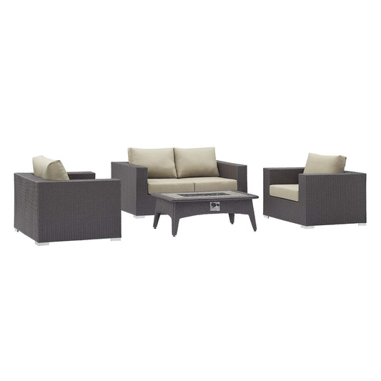 Convene 4 Piece Set Outdoor Patio with Fire Pit By Modway - EEI-3725 | Outdoor Sofas, Loveseats & Sectionals