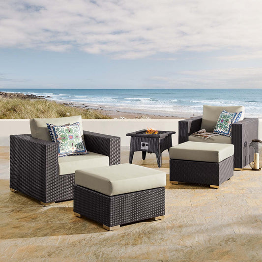 Modway Convene 5 Piece Set Outdoor Patio with Fire Pit-EEI-3726 | Outdoor Sofas, Loveseats & Sectionals | 