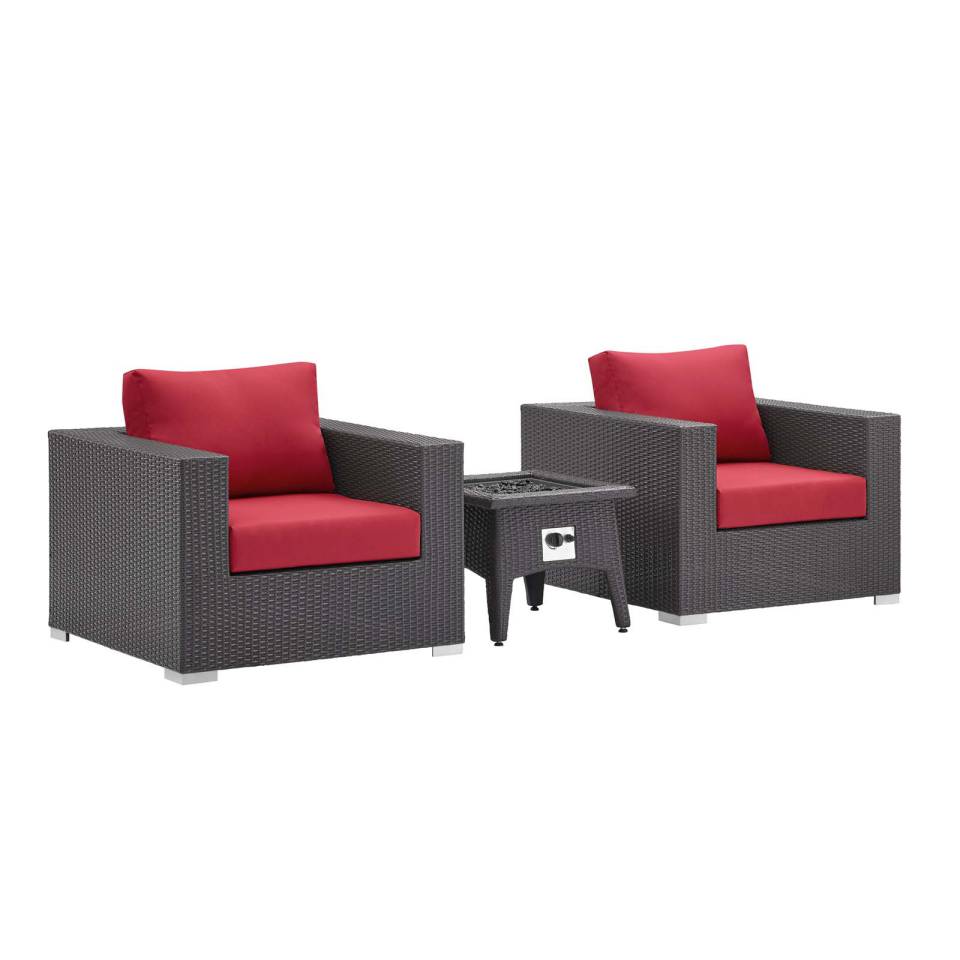 Modway Convene 3 Piece Set Outdoor Patio with Fire Pit | Outdoor Sofas, Loveseats & Sectionals | 