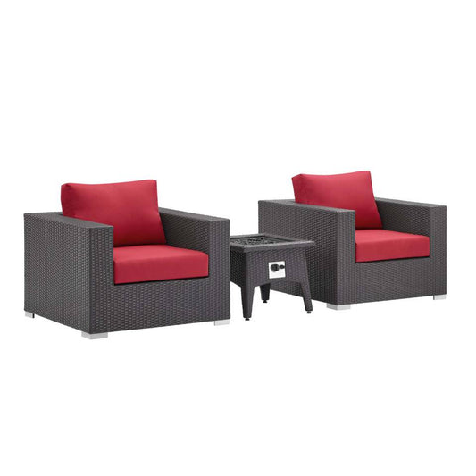 Modway Convene 3 Piece Set Outdoor Patio with Fire Pit | Outdoor Sofas, Loveseats & Sectionals | 