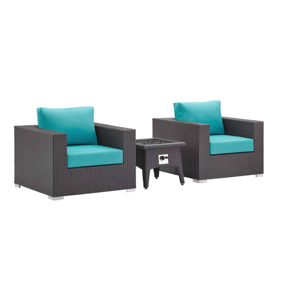 Modway Convene 3 Piece Set Outdoor Patio with Fire Pit | Outdoor Sofas, Loveseats & Sectionals | 