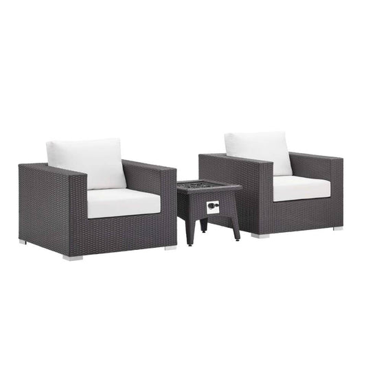 Modway Convene 3 Piece Set Outdoor Patio with Fire Pit | Outdoor Sofas, Loveseats & Sectionals | 