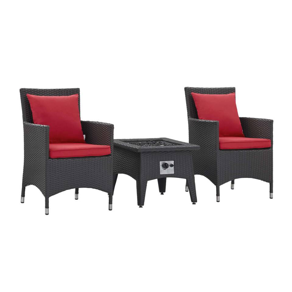 Modway Convene 3 Piece Set Outdoor Patio with Fire Pit | Outdoor Chairs | 