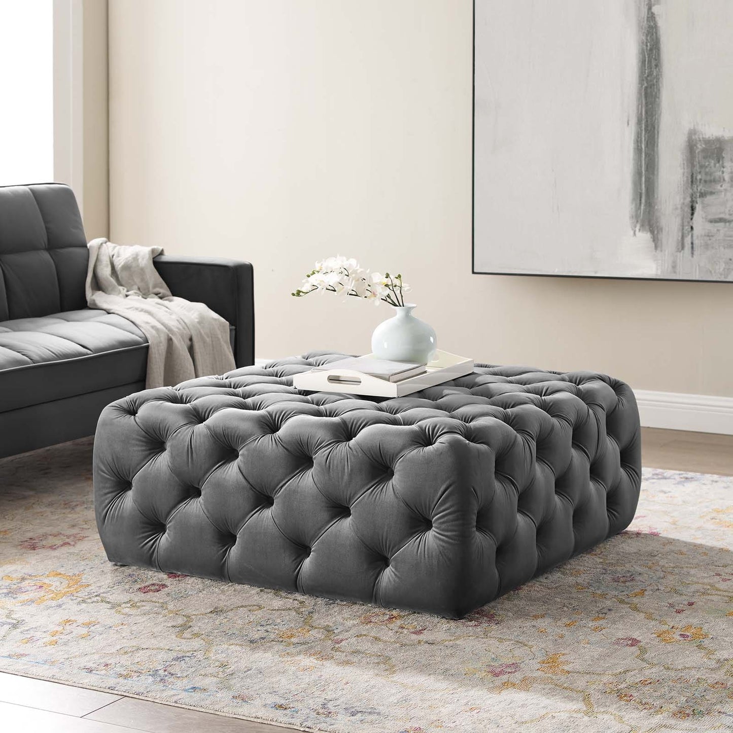 Modway Anthem Tufted Button Large Square Performance Velvet Ottoman | Ottomans | 