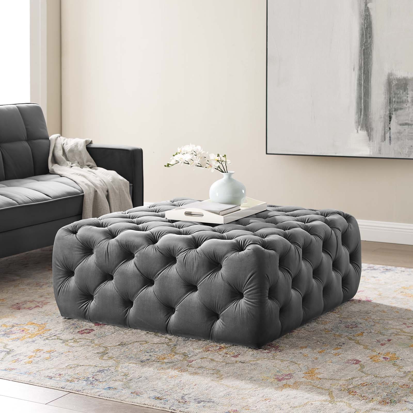 Modway Anthem Tufted Button Large Square Performance Velvet Ottoman | Ottomans | 